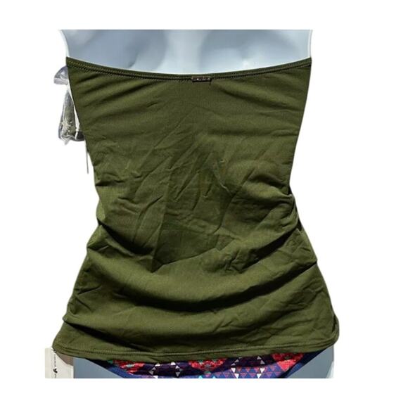 Anne Cole Solid Twist Front Shirred Bandeau Tankini Top Olive Size Small NWT - Picture 4 of 5